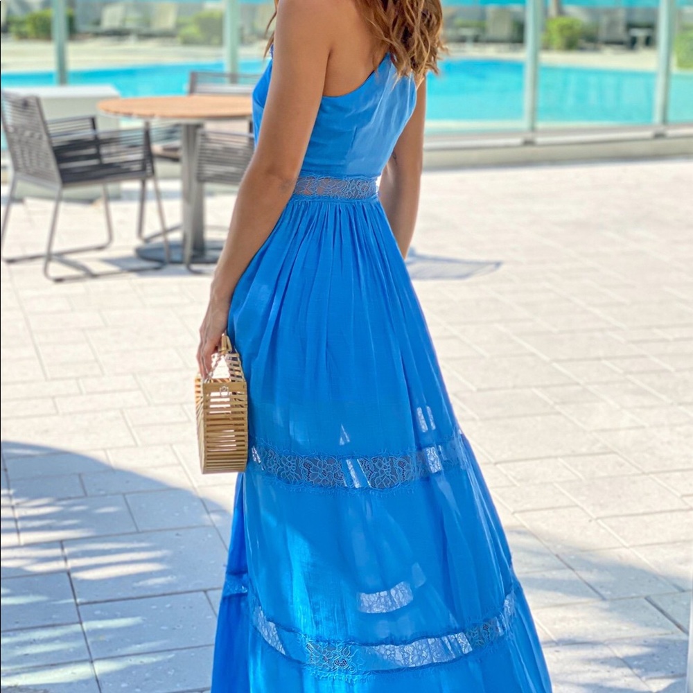 Blue Crochet Waist Maxi Dress